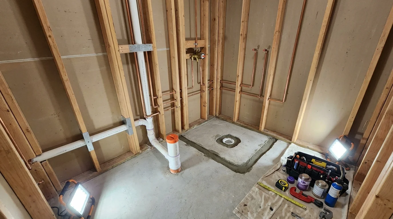 Bathroom rough-in plumbing during remodel by Johns Plumbing LLC in Mountain Iron