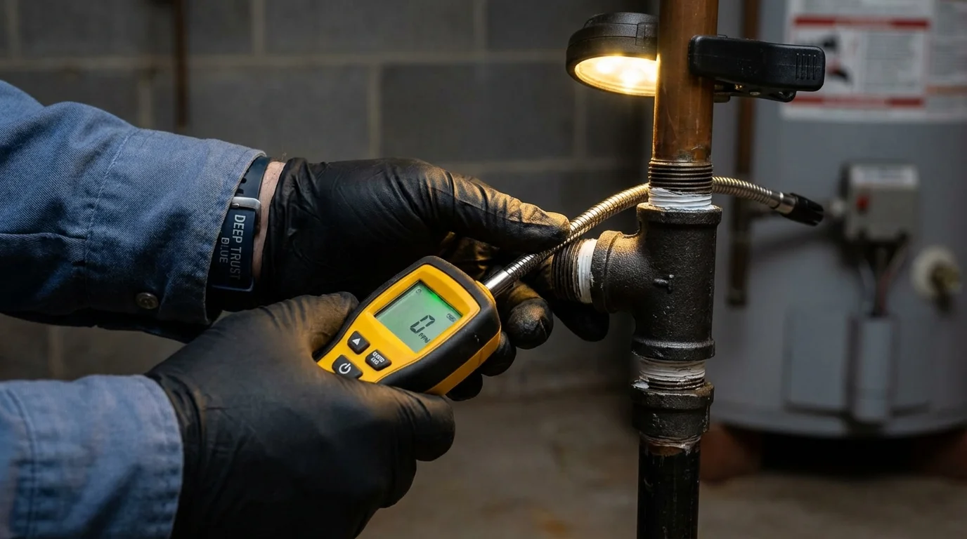 Gas leak detection with electronic sniffer by Johns Plumbing LLC in Mountain Iron